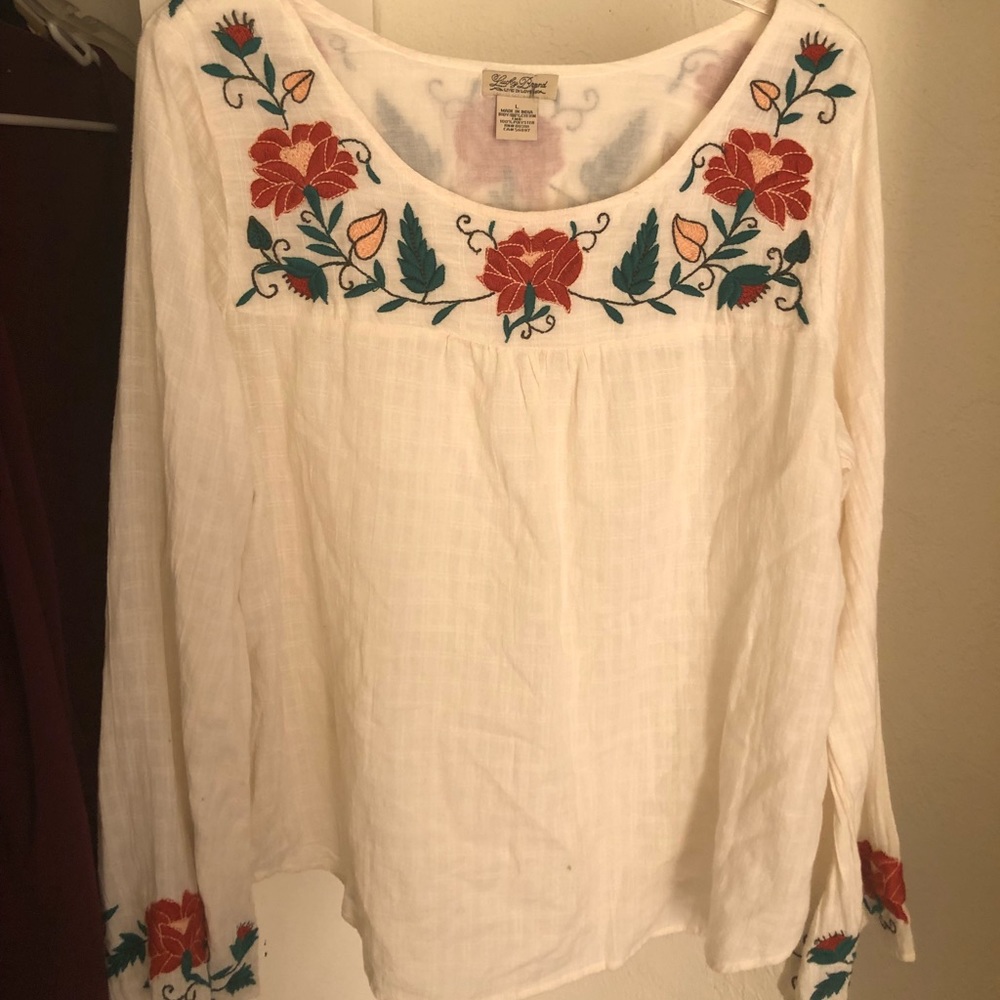 Lucky Brand, floral embroidery bell sleeved blouse